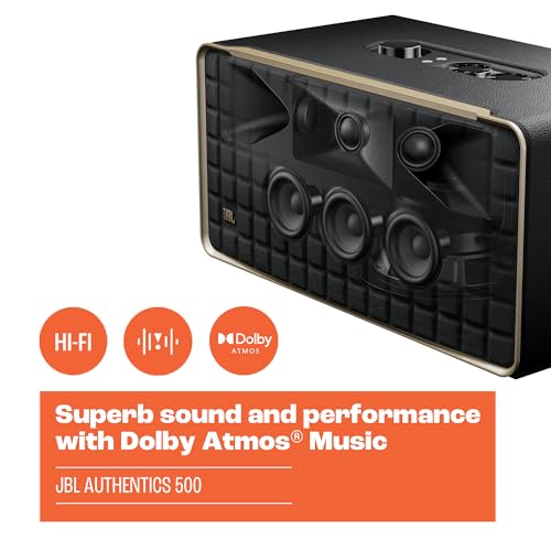 JBL Authentics 300 - Retro Style Wireless Bluetooth/Wifi Home Speaker, Built in Battery (4800mAh), Music Streaming Services via Built-in Wi-Fi, Built in Alexa and Google Assistant