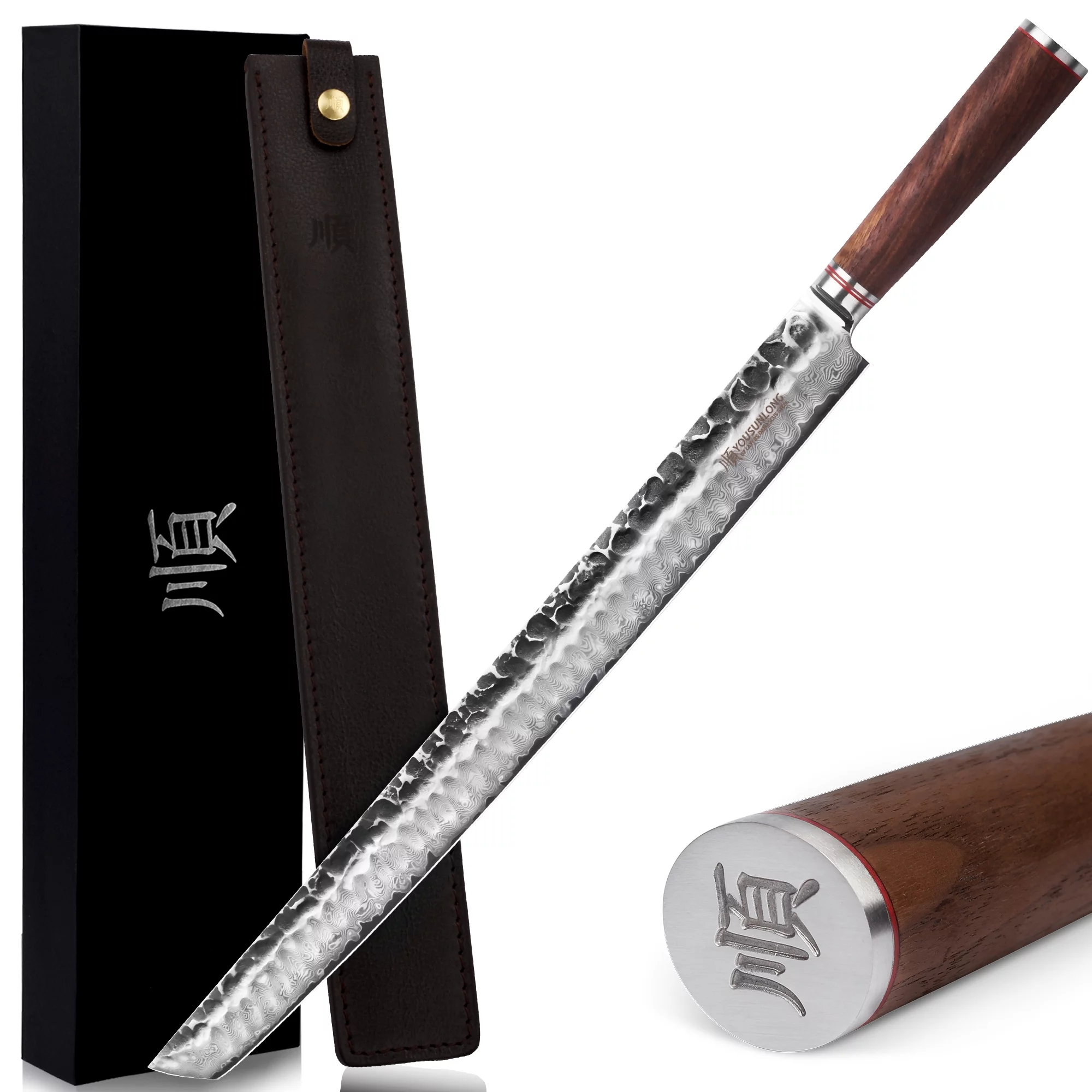 YOUSUNLONG Sakimaru Knife 17 inch - Fillet Knives Damascus Steel Walnut Handle with Leather Sheath