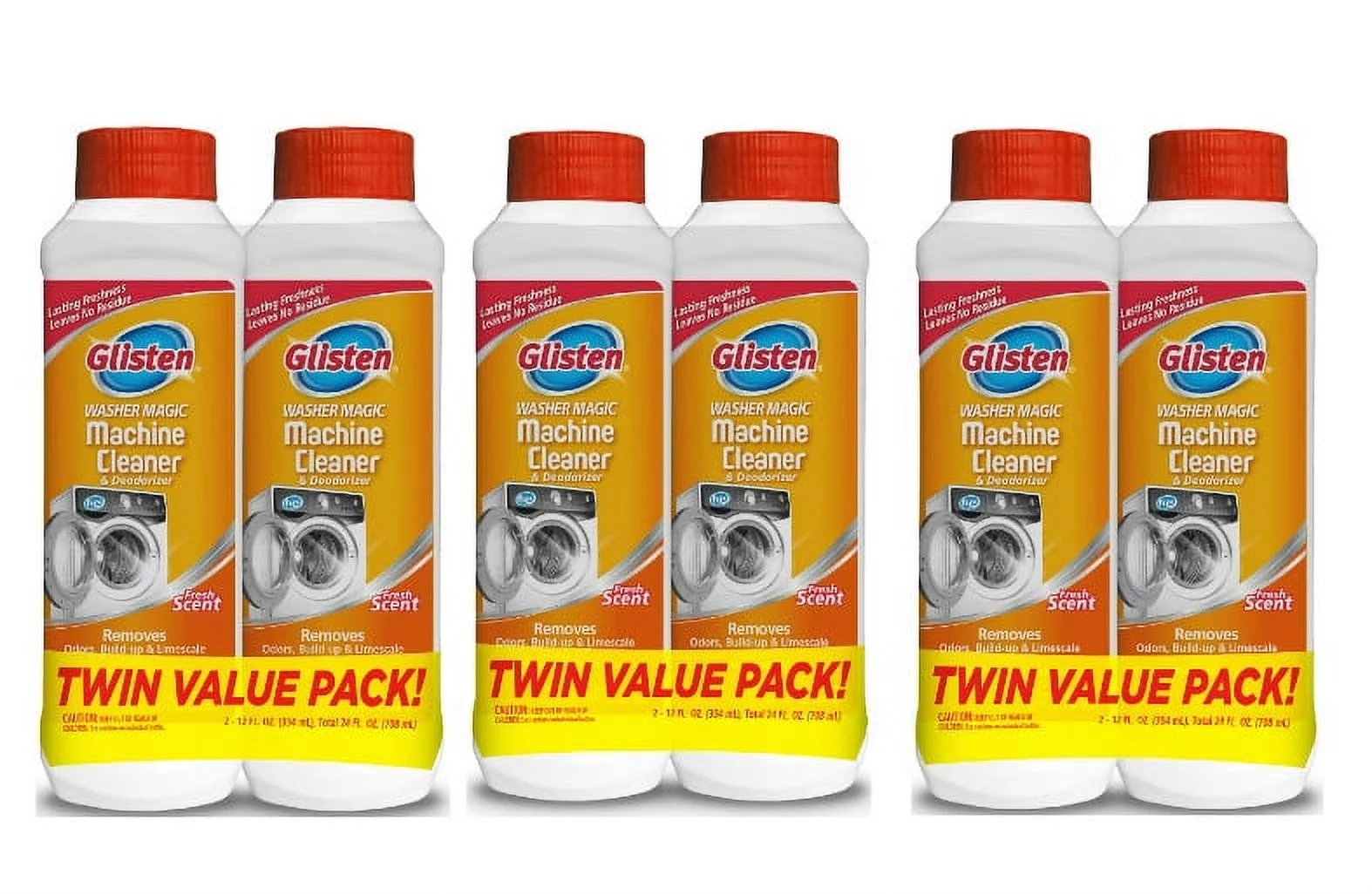 Glisten Washer Magic Washing Machine Cleaner and Deodorizer, 6 Bottles