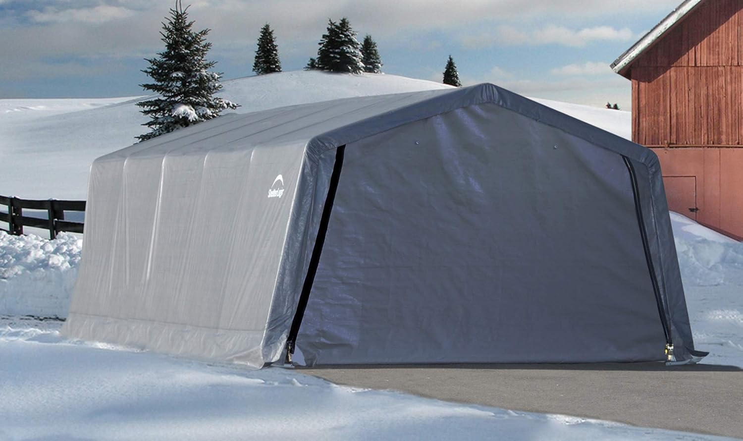 ShelterLogic Peak Style Garage-in-a-Box, Grey, 12 x 20 x 8 ft.