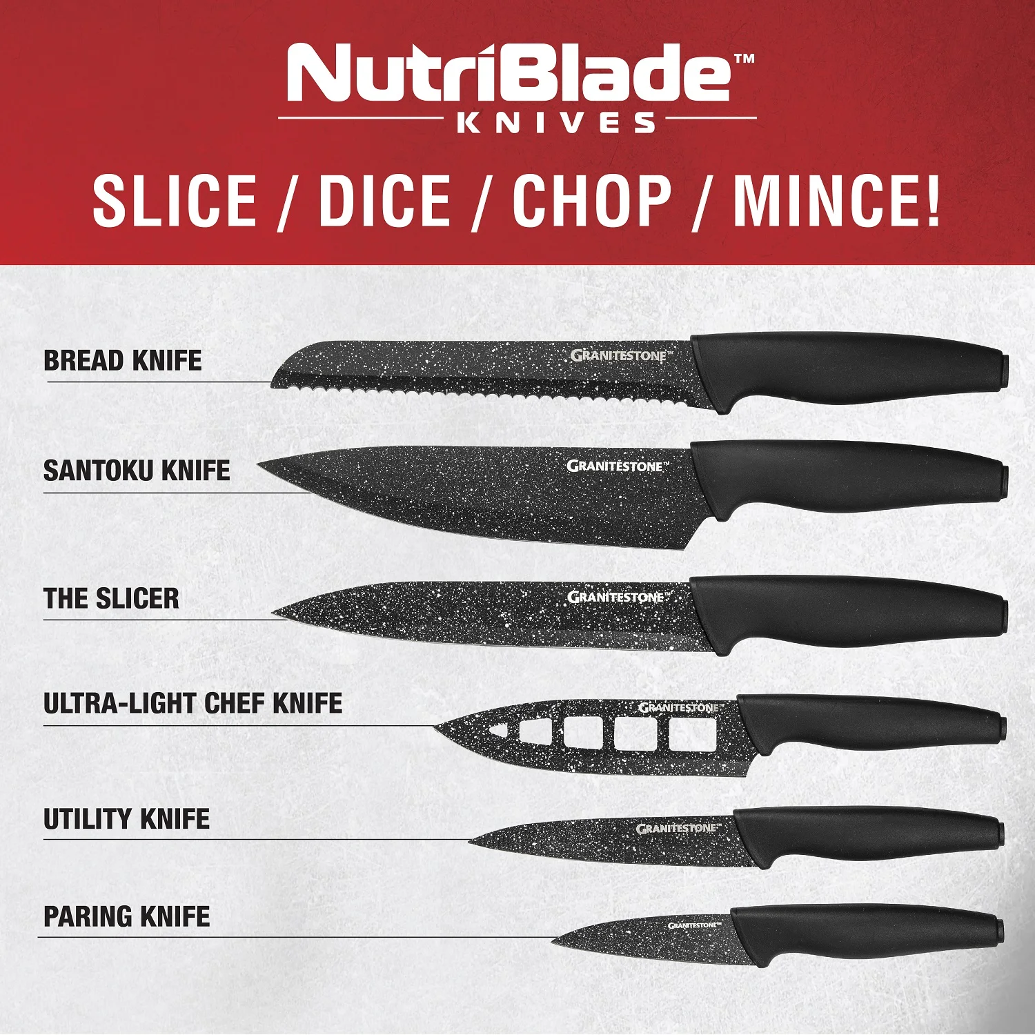 Granitestone Nutriblade Knife Set 6 Piece Knives Set, Dishwasher Safe