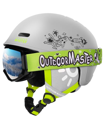 OutdoorMaster Kids Ski Helmet and Goggles Set, Snowboard Helmet, Durable PC Shell & EPS Foam, Snow Helmet 12 Cooling Vents, Dial Fit Skiing Helmet, Safety-Certified Snow Sport Helmets for Boys & Girls