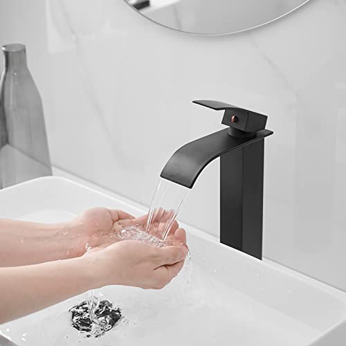 BWE Vessel Sink Faucet Modern Waterfall Chrome Single Hole Bathroom Faucet Single Handle with Pop up Drain Without Overflow Assembly Vanity Basin Bath Sink Faucets Mixer Tap