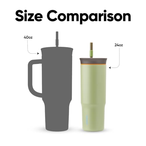 Owala Stainless Steel Triple Layer Insulated Travel Tumbler with Spill Resistant Lid, Straw, and Carry Handle, BPA Free, 40 oz, Dusty Pink (Yoga Rose)