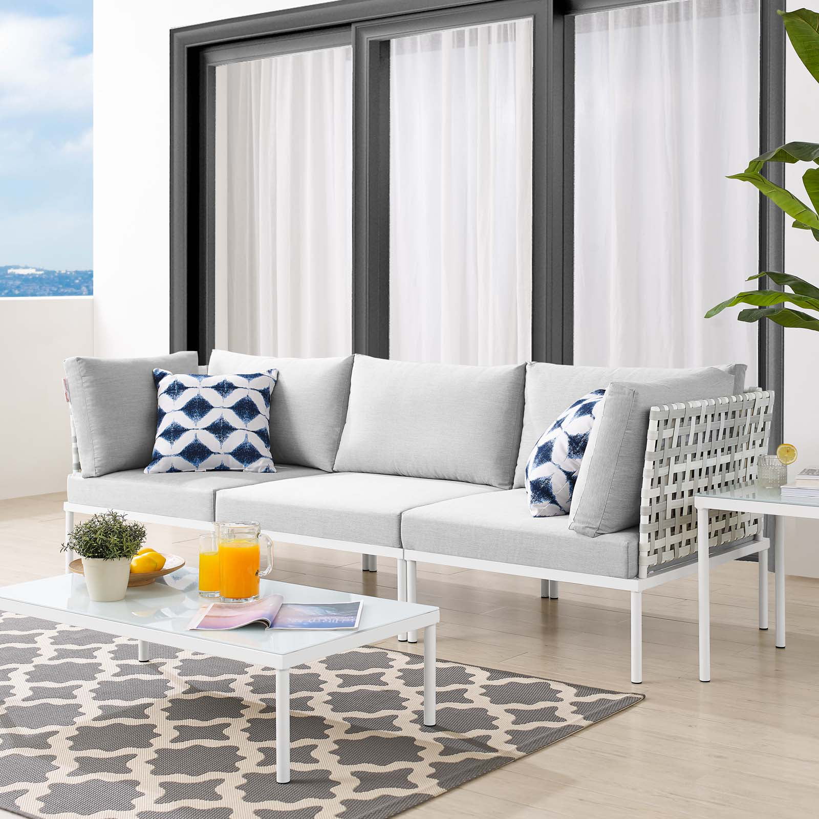 Lounge Sofa, Sunbrella, Aluminum, Metal, Steel, Grey Gray, Modern Contemporary Urban Design, Outdoor Patio Balcony Cafe Bistro Garden Furniture Hotel Hospitality