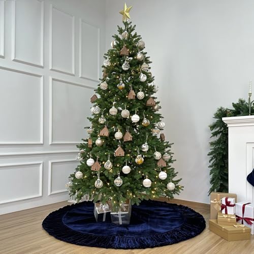 60-Inch Ruffled Velvet Christmas Tree Skirt with Foam Padding, Nylon Backing and Lace-Up Tie Closure, Burgundy