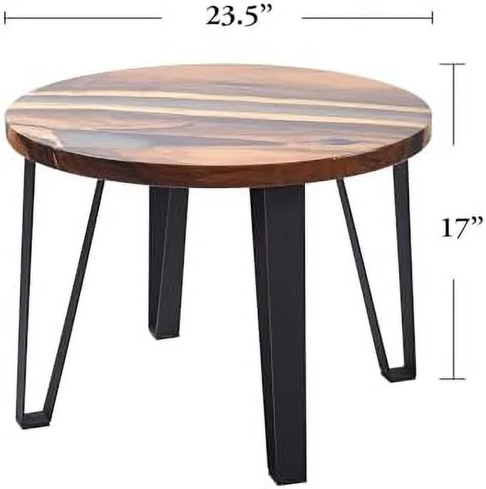 NLIBOOMLife Wood Resin Round  15.5"x15.5"x20"H Rustic Black Epoxy Wooden Slab Tables Outdoor Natural Solid Handmade End Table for Living Room Patio Bedroom Nightstand Farmhous