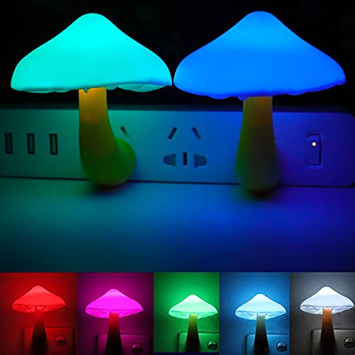 AUSAYE 5Pack Sensor LED Night Light Plug in Lamp 7 Color Changing Mushroom Light Cute Night Lights for Adults Kids NightLight Bedroom,Bathroom,Toilet,Hallway,Stairs,Kitchen,Basement