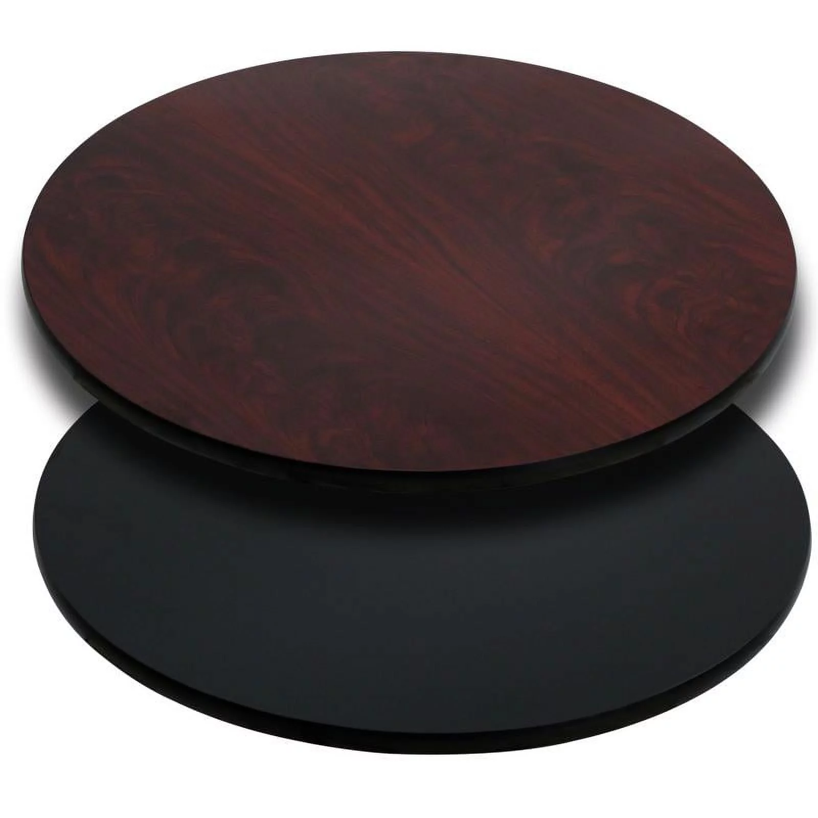 2 PACK 36'' Round Restaurant Table Top with Black or Mahogany Reversible Laminate Top