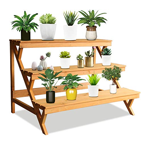 3 Tier Wood Plant Stand Indoor Outdoor, Ladder Large Multi Tiered Plant Holder, Wooden, Display Storage Shelf, 35.43
