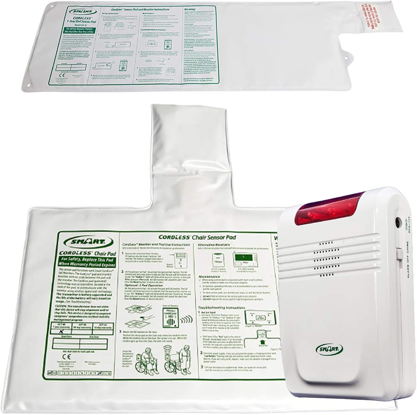 Smart Caregiver Wireless Alarm with Bed Sensor Pad and Chair Sensor Pad- No Alarm in Resident’s Room!