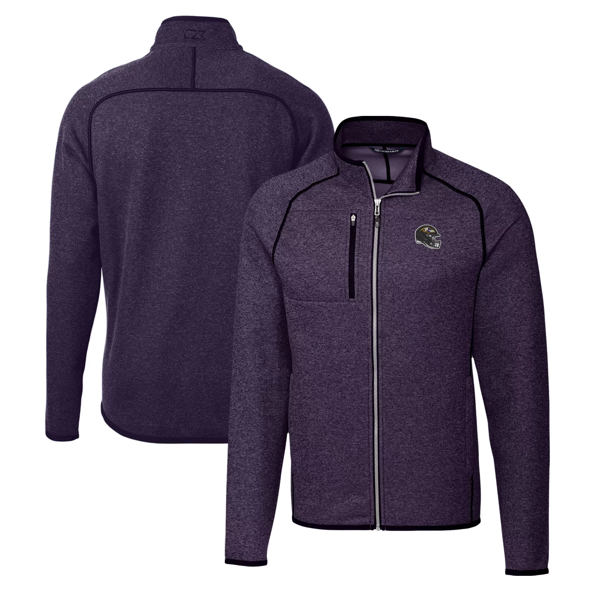 Men's Cutter & Buck  Purple Baltimore Ravens Helmet Mainsail Sweater-Knit Full-Zip Jacket
