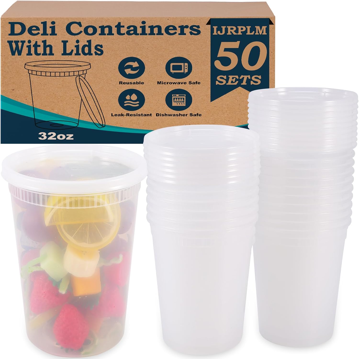 50 Pack Deli Containers with Lids,32oz Plastic Deli Food Storage Containers, Leakproof Clear Takeout Container With Airtight Lids, BPA-Free, Microwave Dishwasher Freezer Safe,Heavy-Duty Quality