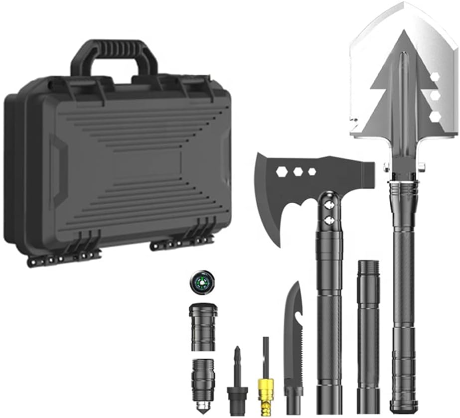 Camping Shovel and Multitool Set for Backpacking | Lightweight, Collapsible Camping Equipment and Survival Tools with Lightweight-Hatchet | 8-Piece Survival Kit for Outdoors and Hiking