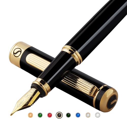 Scriveiner Black Green Fountain Pen - Stunning Luxury Pen with Chrome Finish, Schmidt Nib (Medium), Best Pen Gift Set for Men & Women, Professional, Executive, Office, Nice Pens