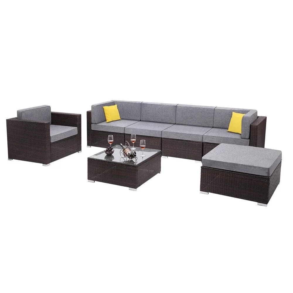 Two Styles US Warehouse 7 Pieces Patio PE Wicker Rattan Corner Sofa Set Patio Furniture  Set for Garden and Outdoors