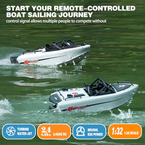 Rc Boat for Pool, Remote Control Kart Boat with Turbine Water Jet/Brushless Power, 2.4ghz Low-Speed 1:12 Scale Model Ship for Kids Adults