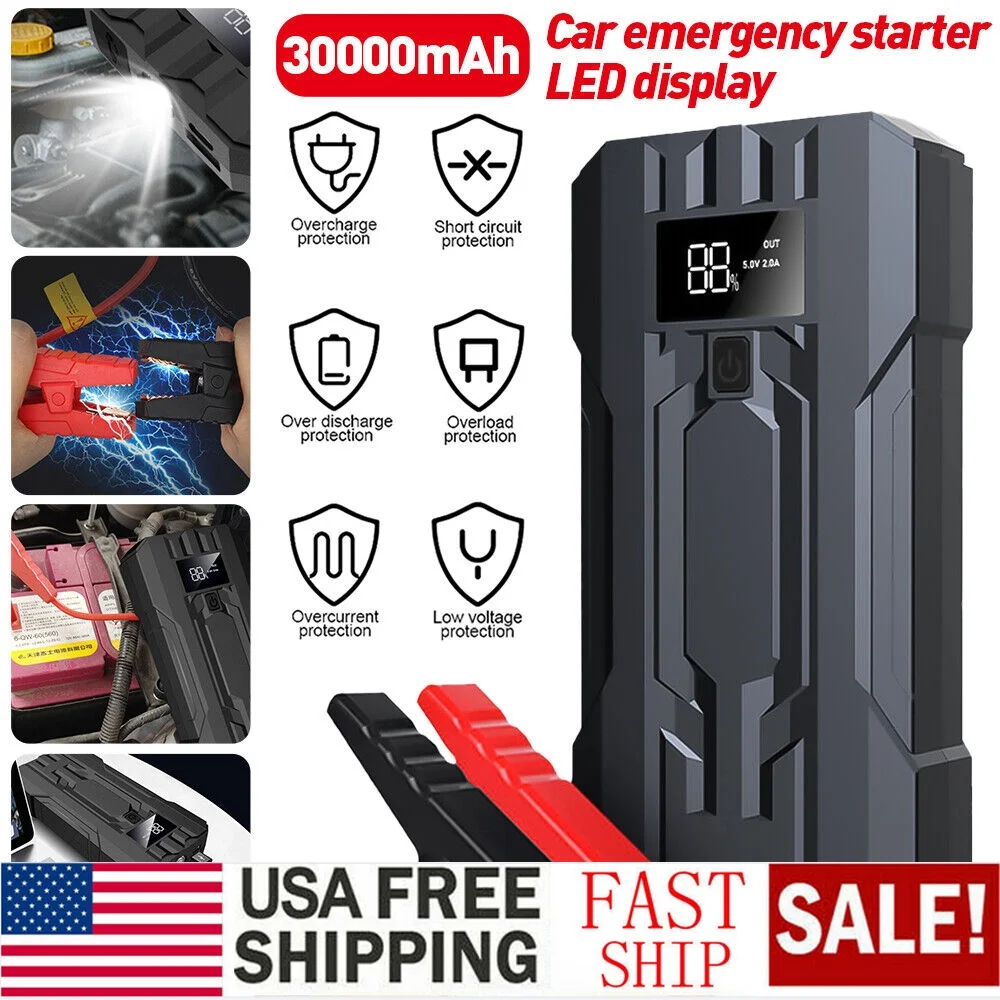 MDHAND 30000mAh Start Engine Battery Charger Automotive 12V Car Jumper Starter Power Bank Pack for USB Charging Devices