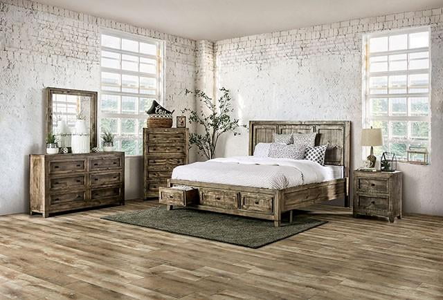 Rustic Ash Brown Solid Wood King Bed Furniture of America EM7074BR Oakridge