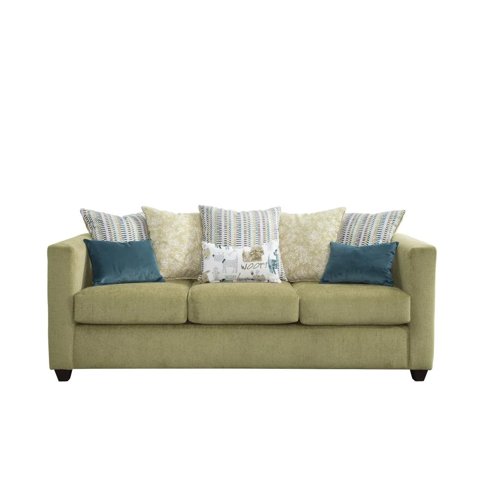 American Furniture Classics Model 8-010-A238V5 Urban Square Arm Green Sofa with Eight Throw Pillows