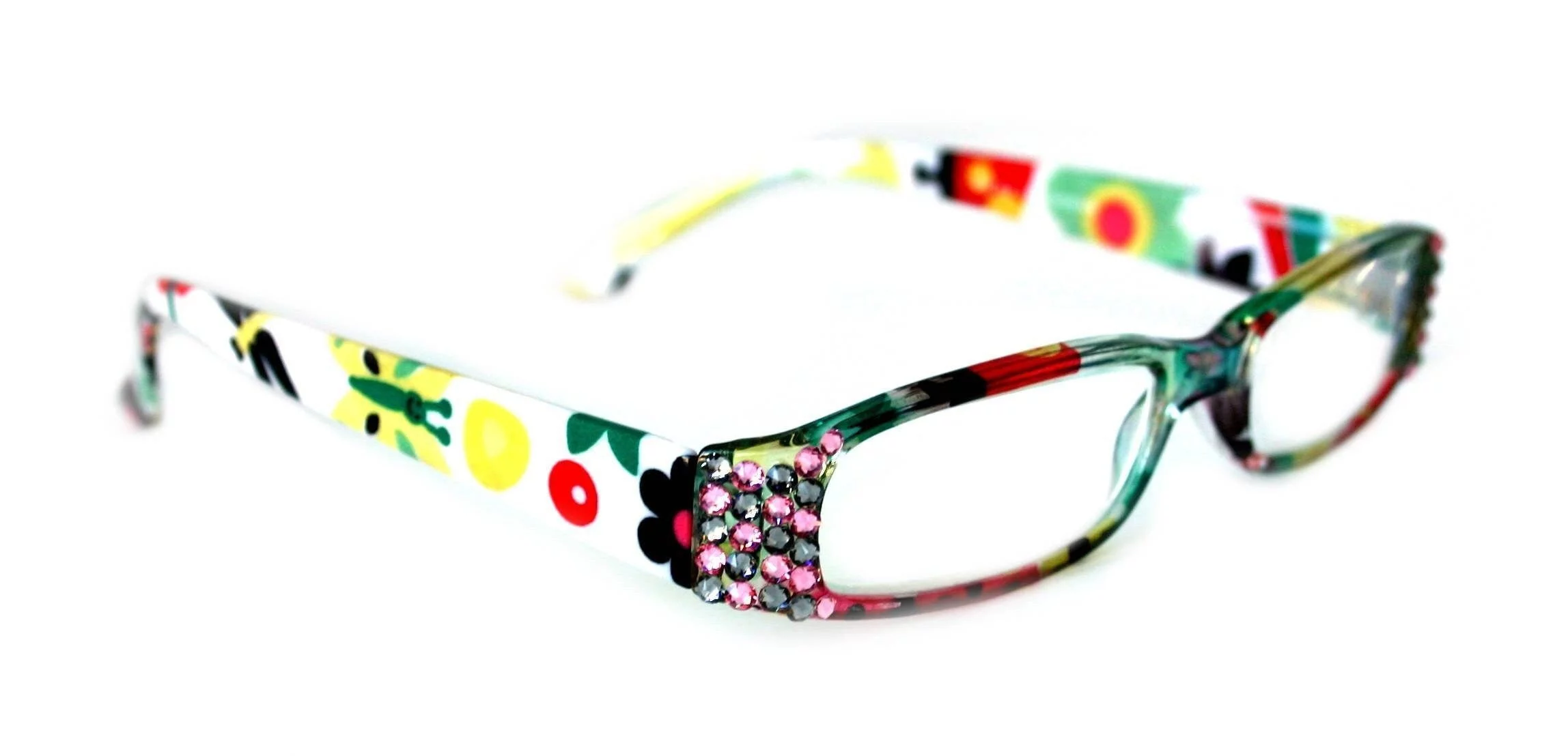 Elsa, (Bling) Reading Glasses for women  w (L. Rose, Black Diamond) Genuine European Crystals (White, yellow)   +1.50..+3 NY Fifth Avenue