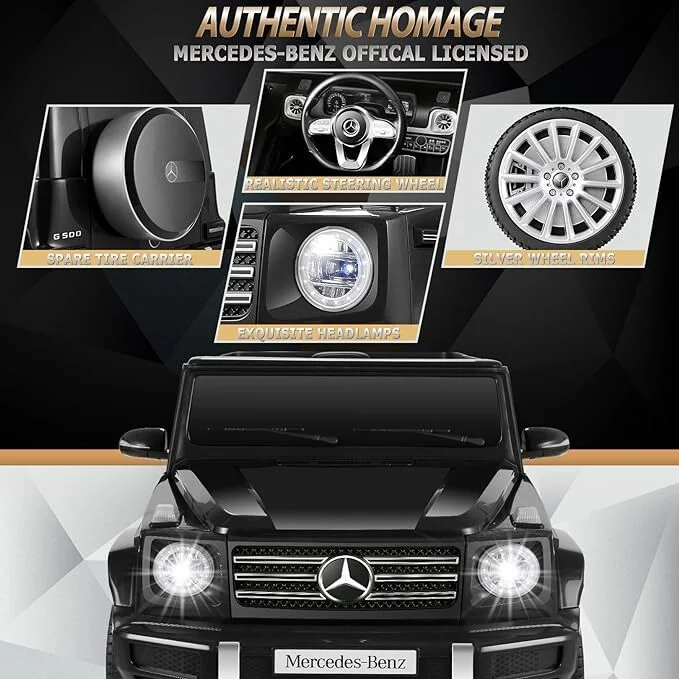 BATE 24V Licensed Mercedes-Benz G500 Powered Ride on Car , Kids Electric Ride on Toy Car 2.4G W/Parents Remote Control ,Three speed adjustable,Power display, USB,MP3 ,Bluetooth, Black