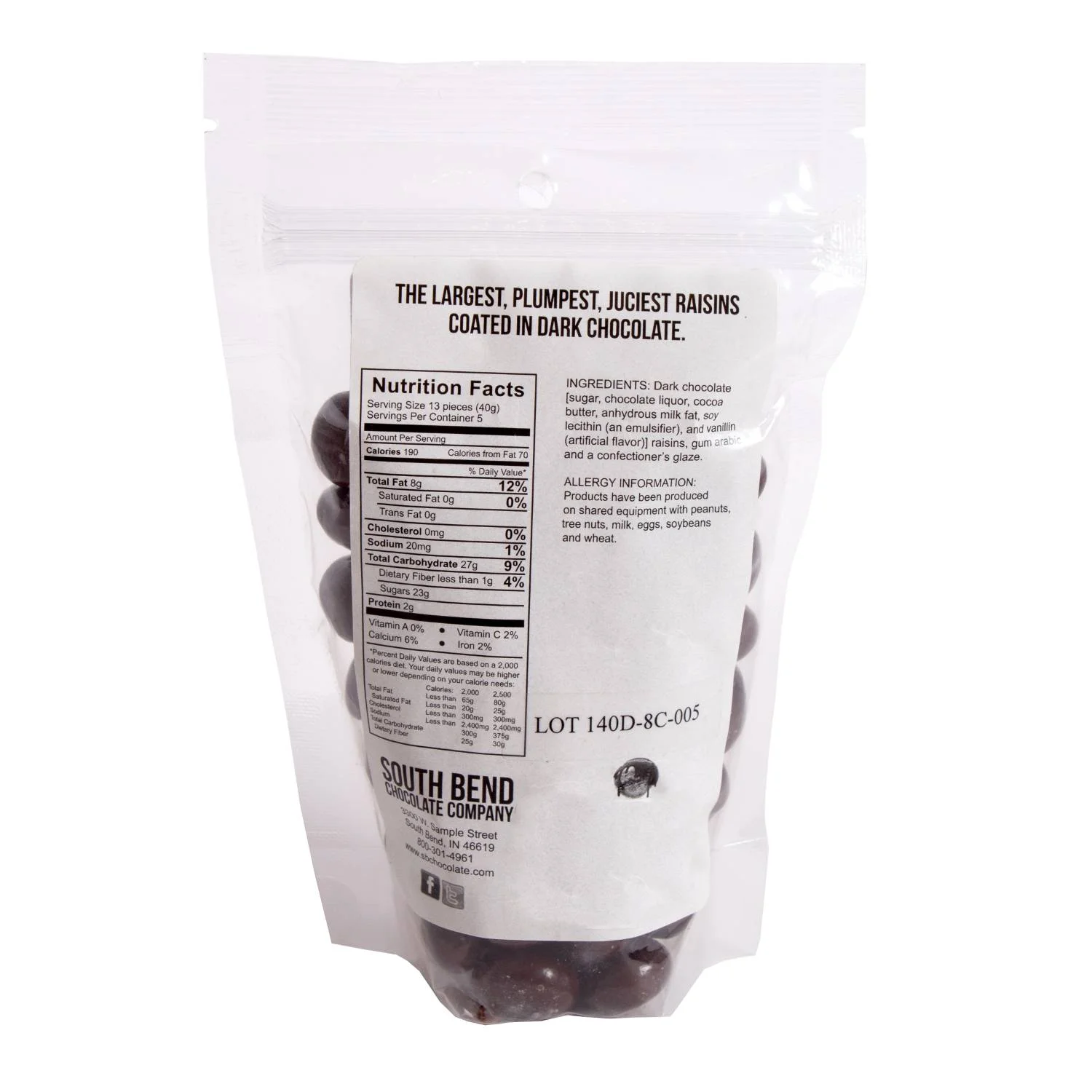 Lehman's Dark Chocolate Covered Raisins, Chocolate Shell, Candy Coated Confectionery Snack, 8 oz Resealable Bag