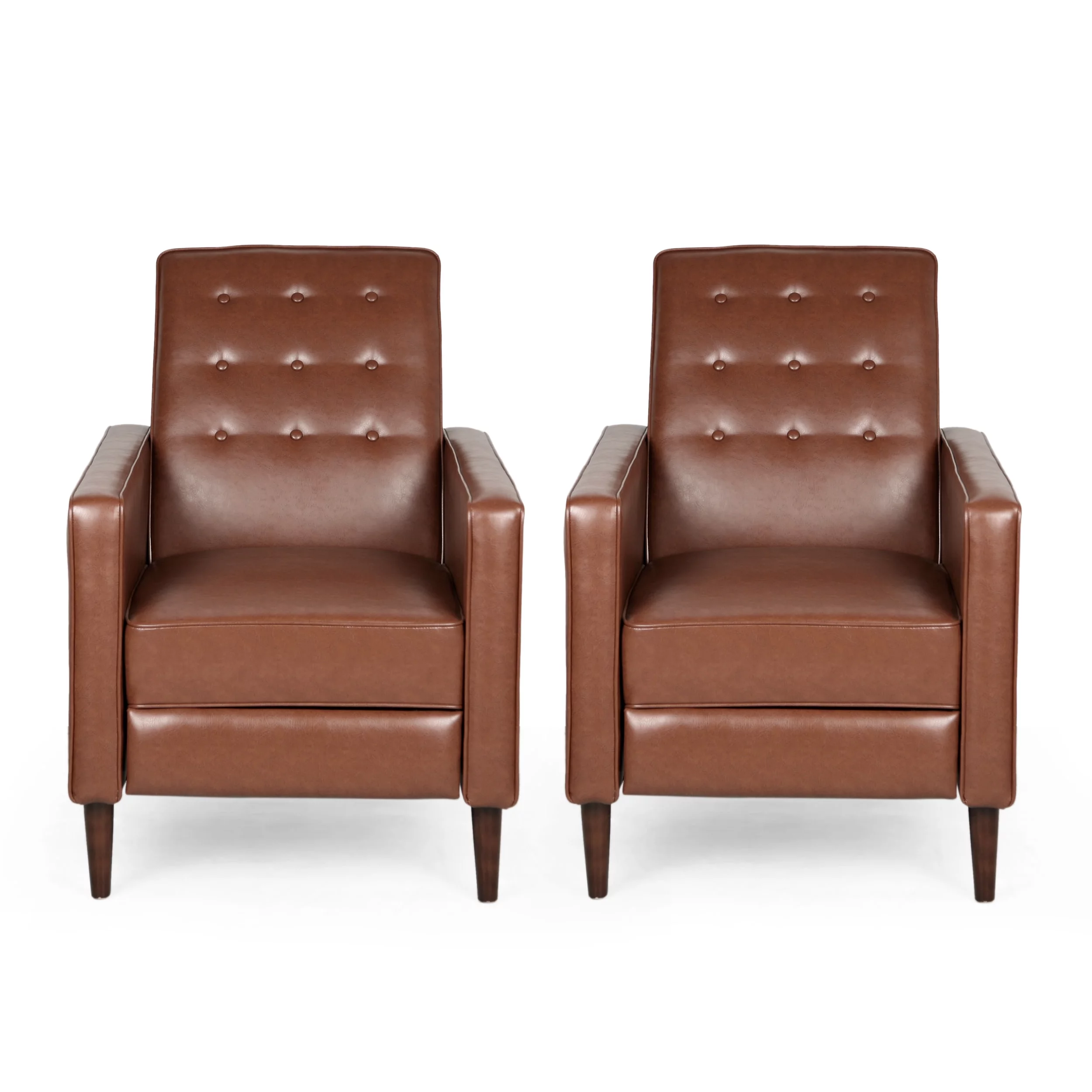 GDF Studio Mason Mid Century Modern Tufted Pushback Recliners, Set of 2, Cognac Brown and Dark Espresso