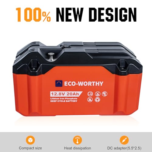 ECO-WORTHY Portable 12V Lithium Battery, 12.8V 20Ah Lithium Iron Phosphate DEEP CYCLE BATTERY, Built-in BMS, 4000+ Cycles, Perfect for Outdoor Camping Fishing RV Marine Trolling Motor Fishfinder