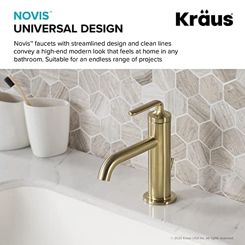 KRAUS Ramus Single Handle Vessel Sink Bathroom Faucet with Pop-Up Drain in Brushed Gold, KVF-1220BG