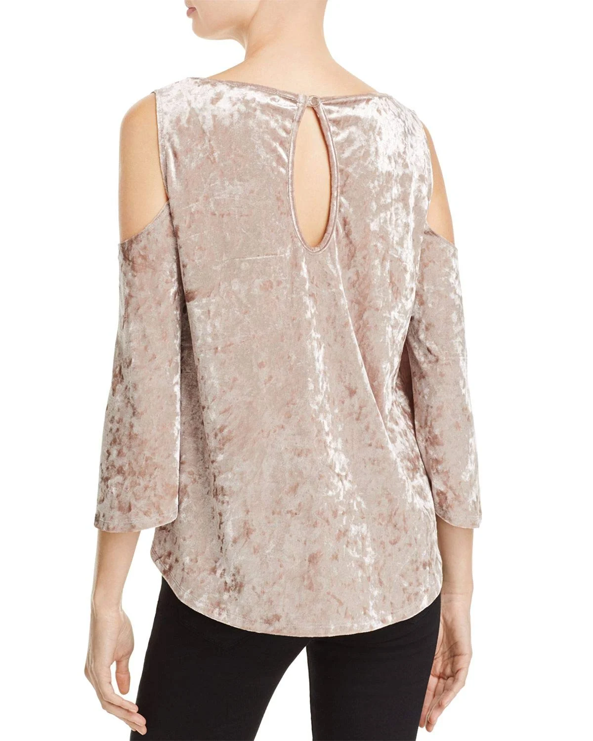 Status by Chenault Women’s Crushed Velvet Cold Shoulder Blouse Pullover Shirt Tops, Natural, X-Small