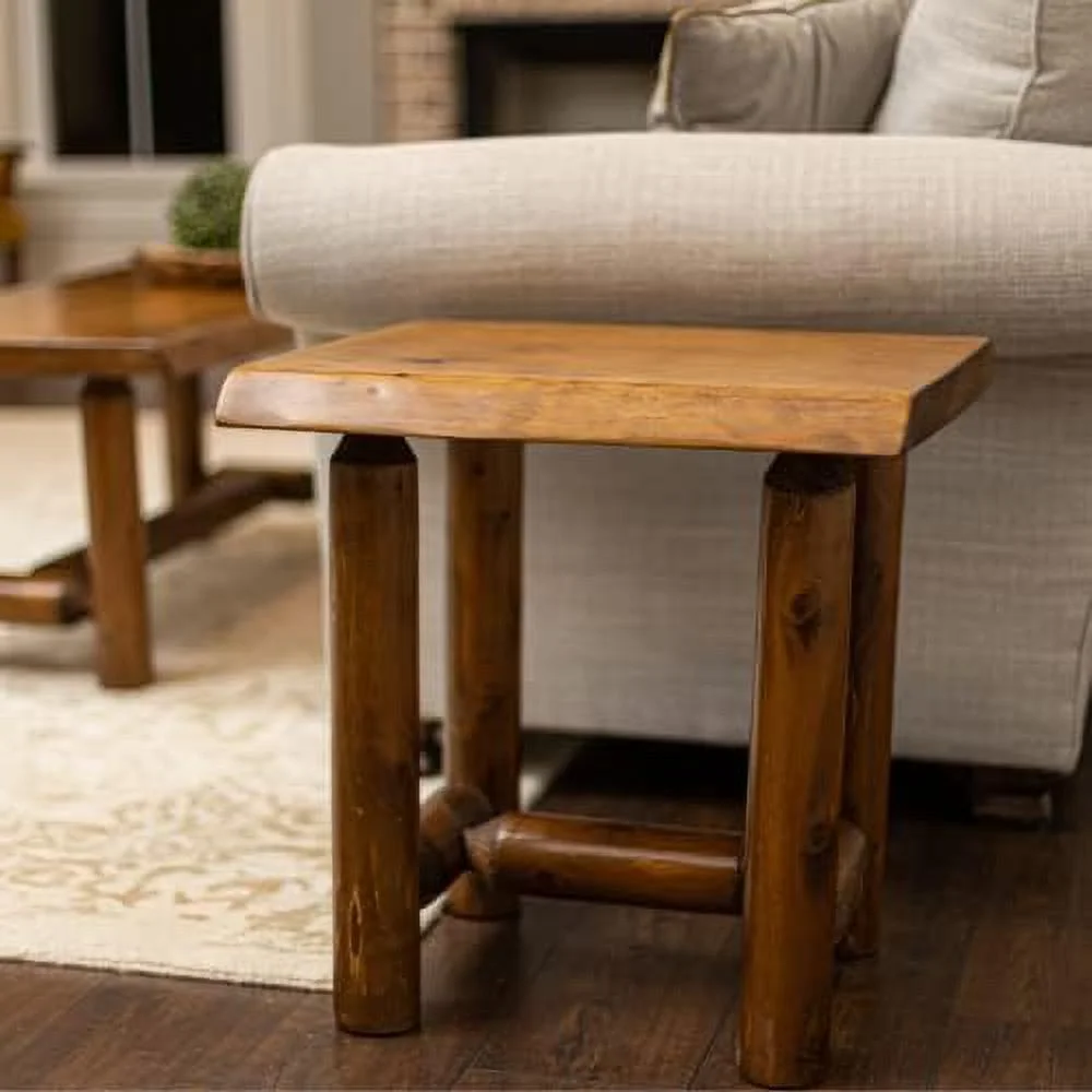 Rustic Log Live Edge End Table \u2013 Small Indoor End Table or Night Stand Table Live Edge Wood (Honey Pine)