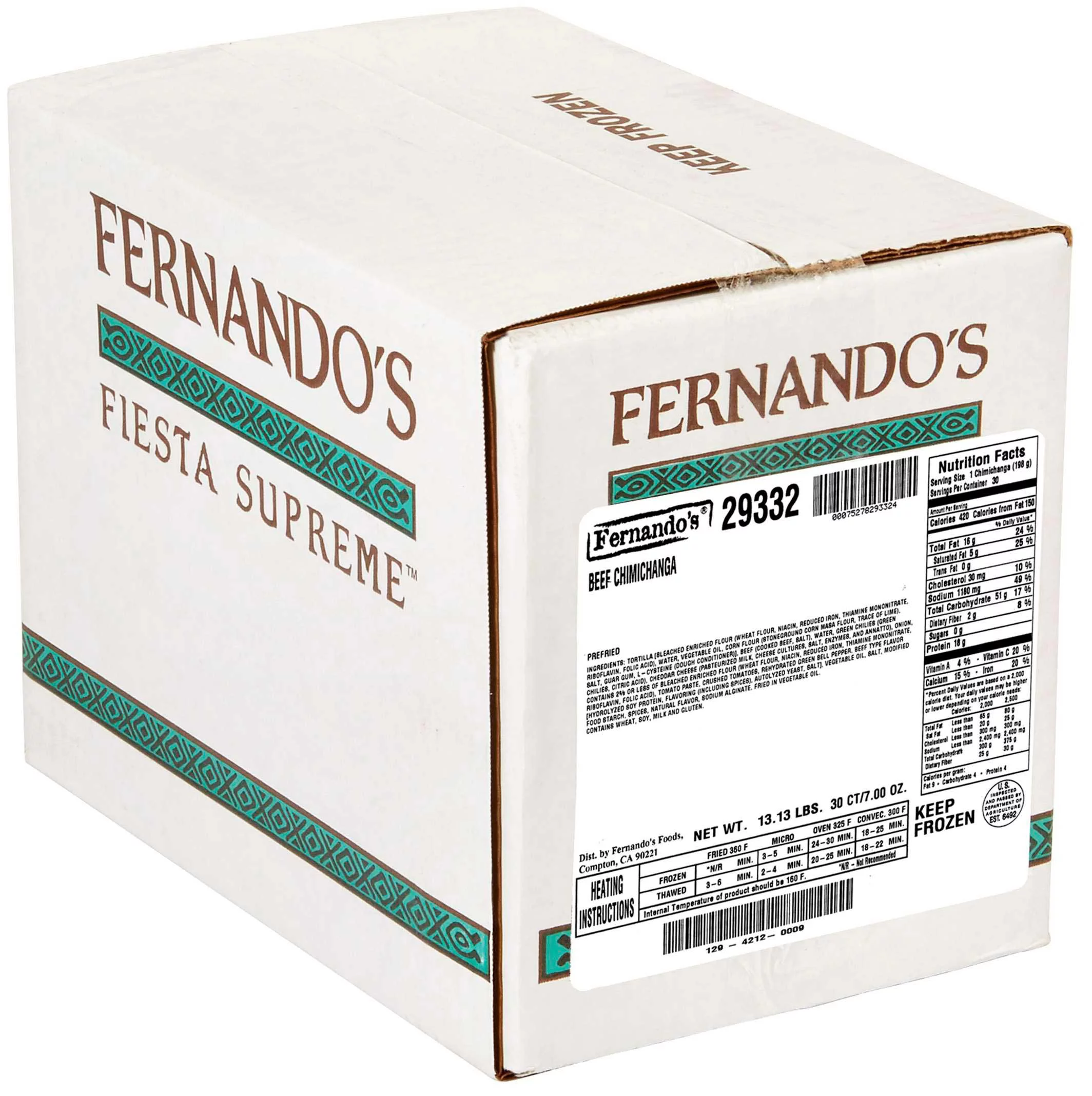 Conagra Fernandos Pre Fried Fiesta Supreme Shredded Beef Chimichanga Burrito, 7 Ounce -- 30 per case