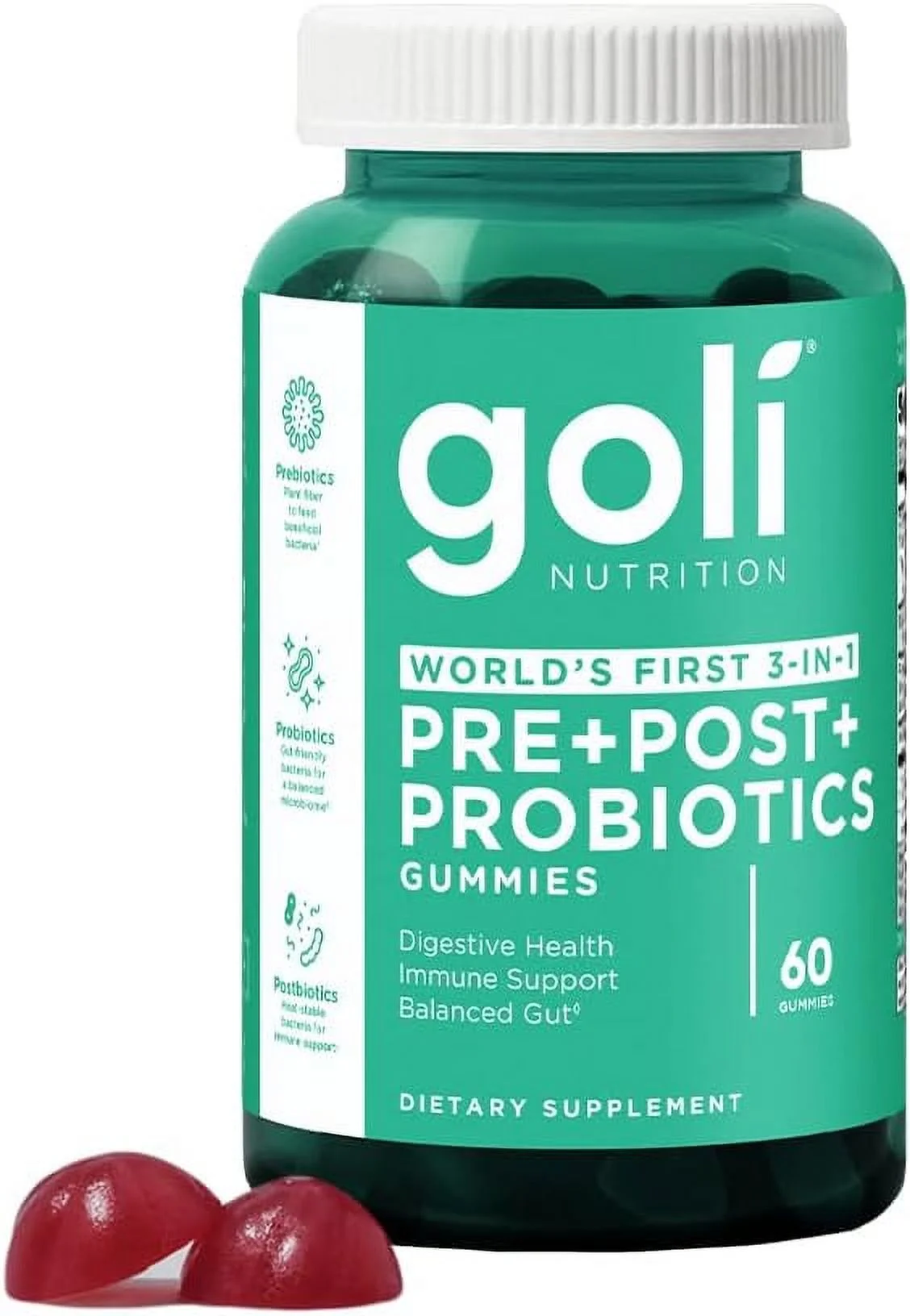 Goli Nutrition Tribiotic Gummies, Pre + Post + Probiotics, 60 Count, Unisex