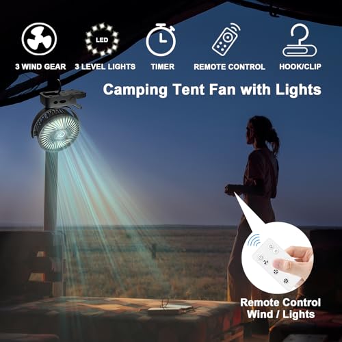Portable Fan with Remote Control & Timer & LED Lights, 60hrs 12000mAh USB Rechargeable Battery，Clamp/Hanging/Stand Up, Small Clip on Fan for Baby Stroller, Bed, Desk, Camping Tent, Travel
