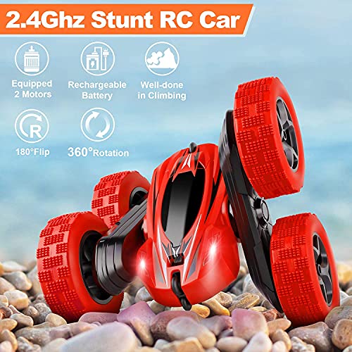 Remote Control Car, RC Cars 2.4GHz Fast Stunt RC Car, 4WD Double Sided 360° Rotating RC Trucks with Headlights, Off Road RC Crawler Toy Cars for Kids Boys Girls (Blue)