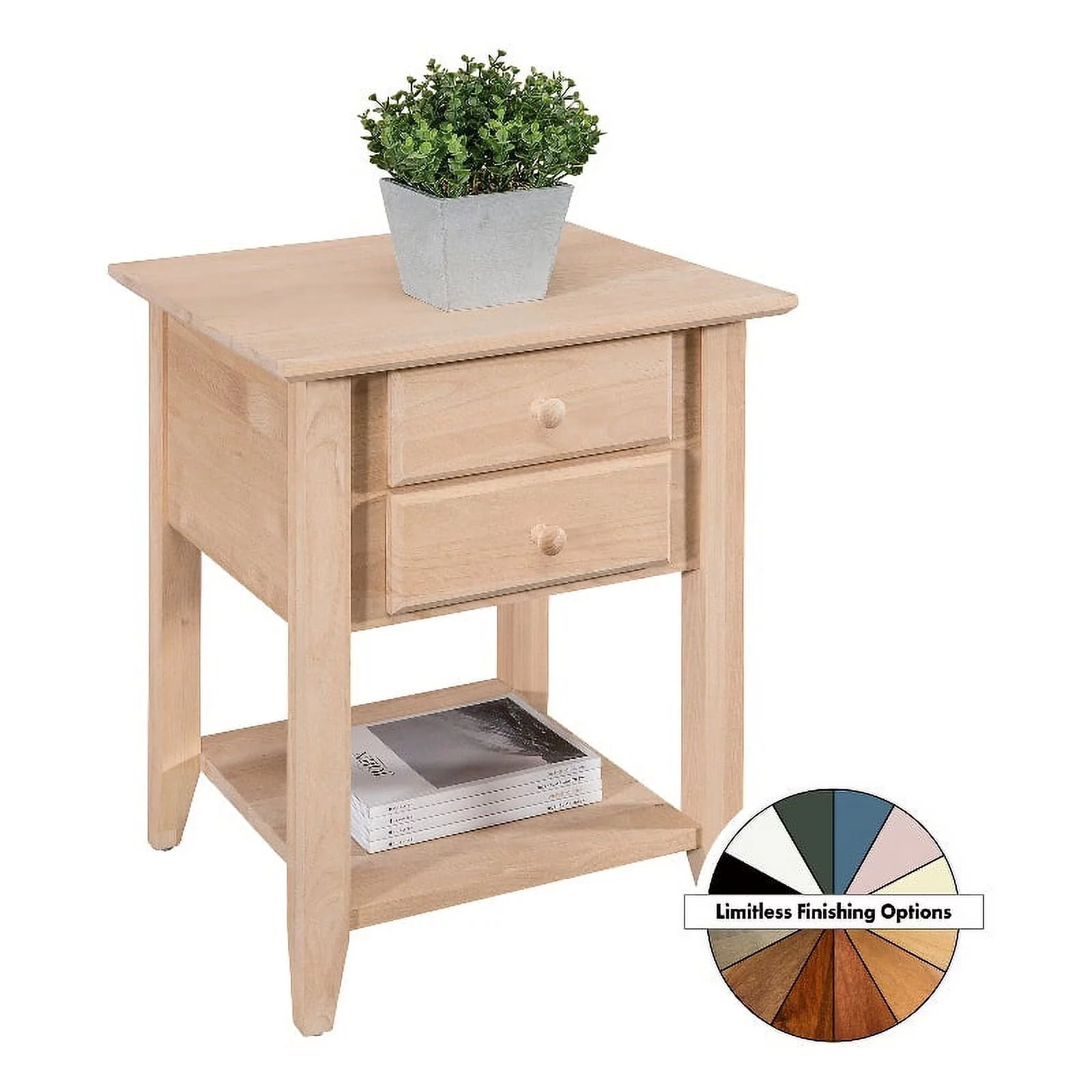 2-Drawer Alder Wood End Table in Natural - Built in the USA