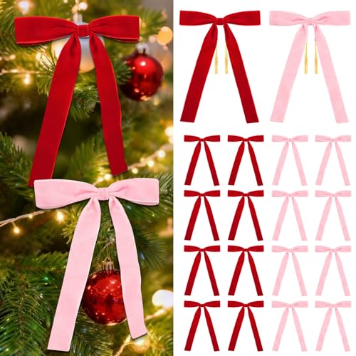 18 Pcs Burgundy Velvet Bows for Christmas Tree – Burgundy Velvet Christmas Tree Bows, Holiday Decorations for Garland Wreath Bow (5 * 7