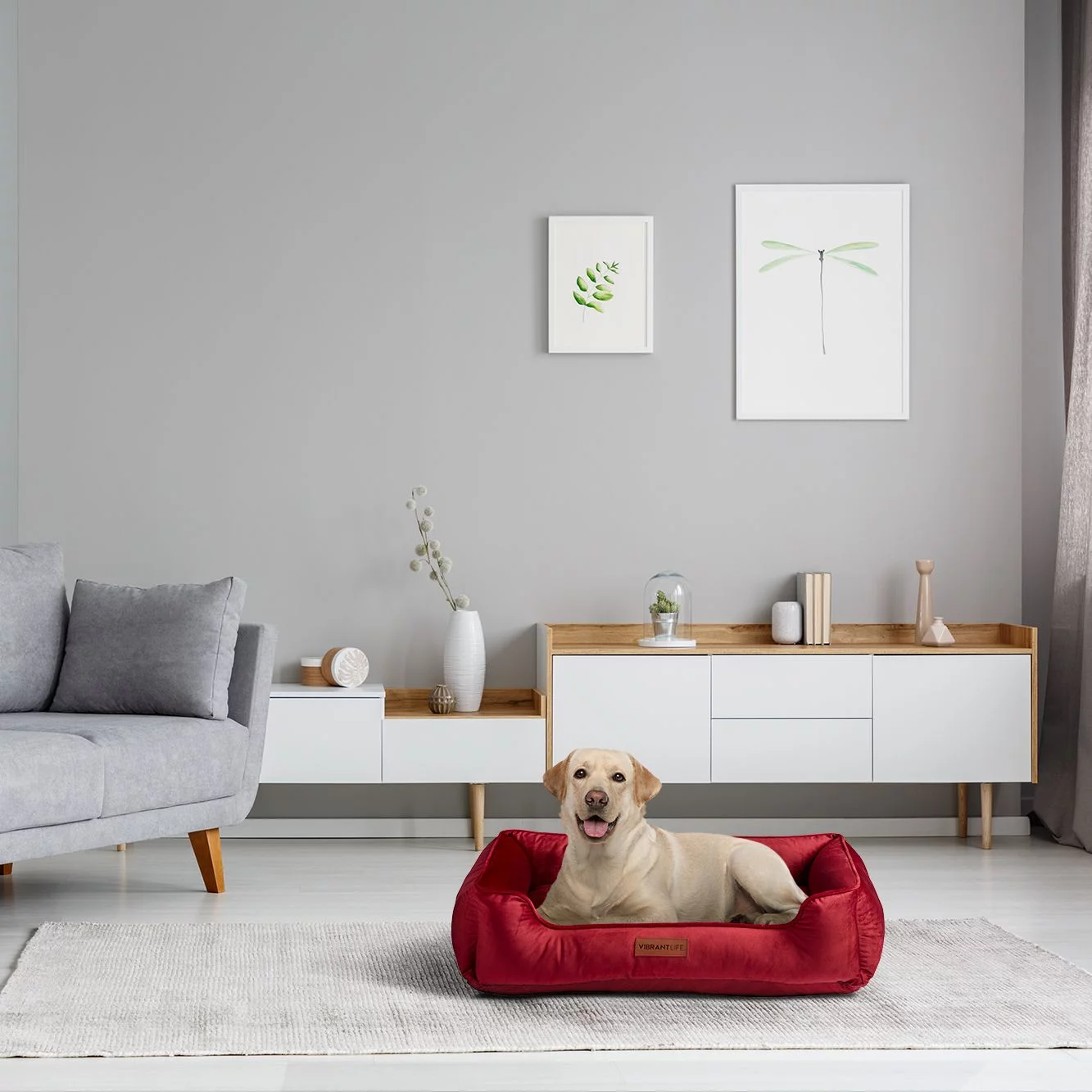Vibrant Life Faux Velvet Box Dog Bed, Large, Red, 27