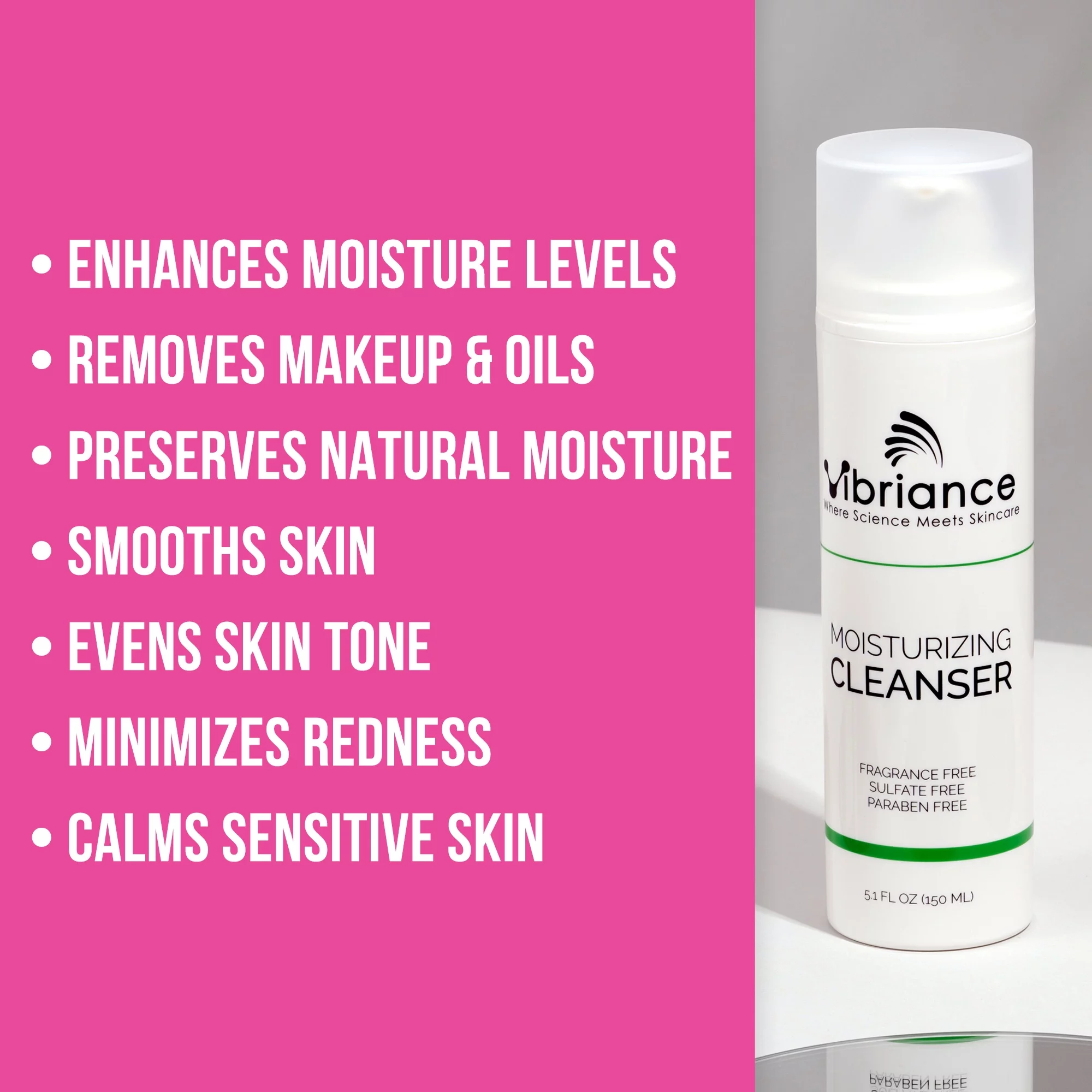Vibriance Ultra-Gentle Face Moisturizing and Refreshing Cleanser, Impurity and Makeup Remover | Sulfate-free, Paraben-free | 5.1 fl oz (150 ml)