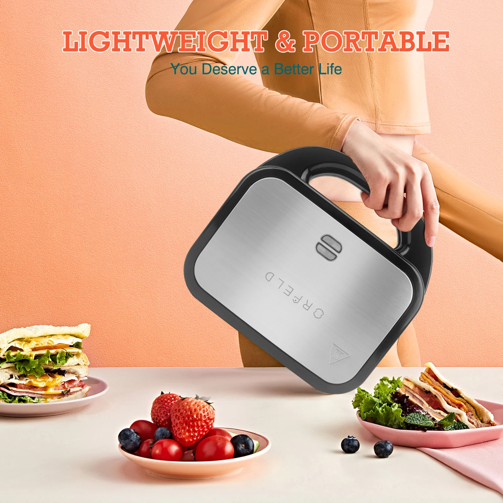 ORFELD Sandwich Maker, Panini Press Grill, 750 Watt 3 in 1 Waffle Maker Detachable Non-Stick Coating with Led Indicator Lights