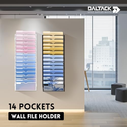 DALTACK Wall File Organizer, 14 Tier Hanging File Organizer, Mail Organizer Wall Mounted for Papers Folders Clipboard Magazine, Office Cubicle Organization & Storage, Assembly Needed Black 2 Pack