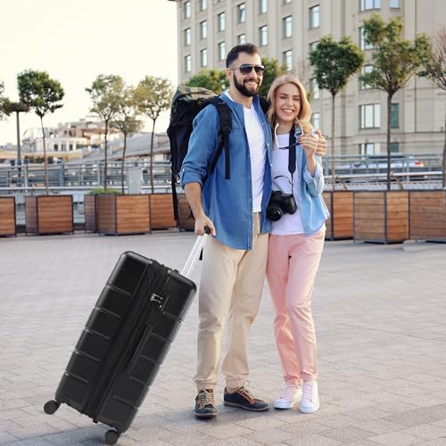 Sweetcrispy Carry on Luggage, Hard Shell ABS, Double Spinner Wheels Lightweight Suitcase TSA Lock, Navy Blue, 24 Inch