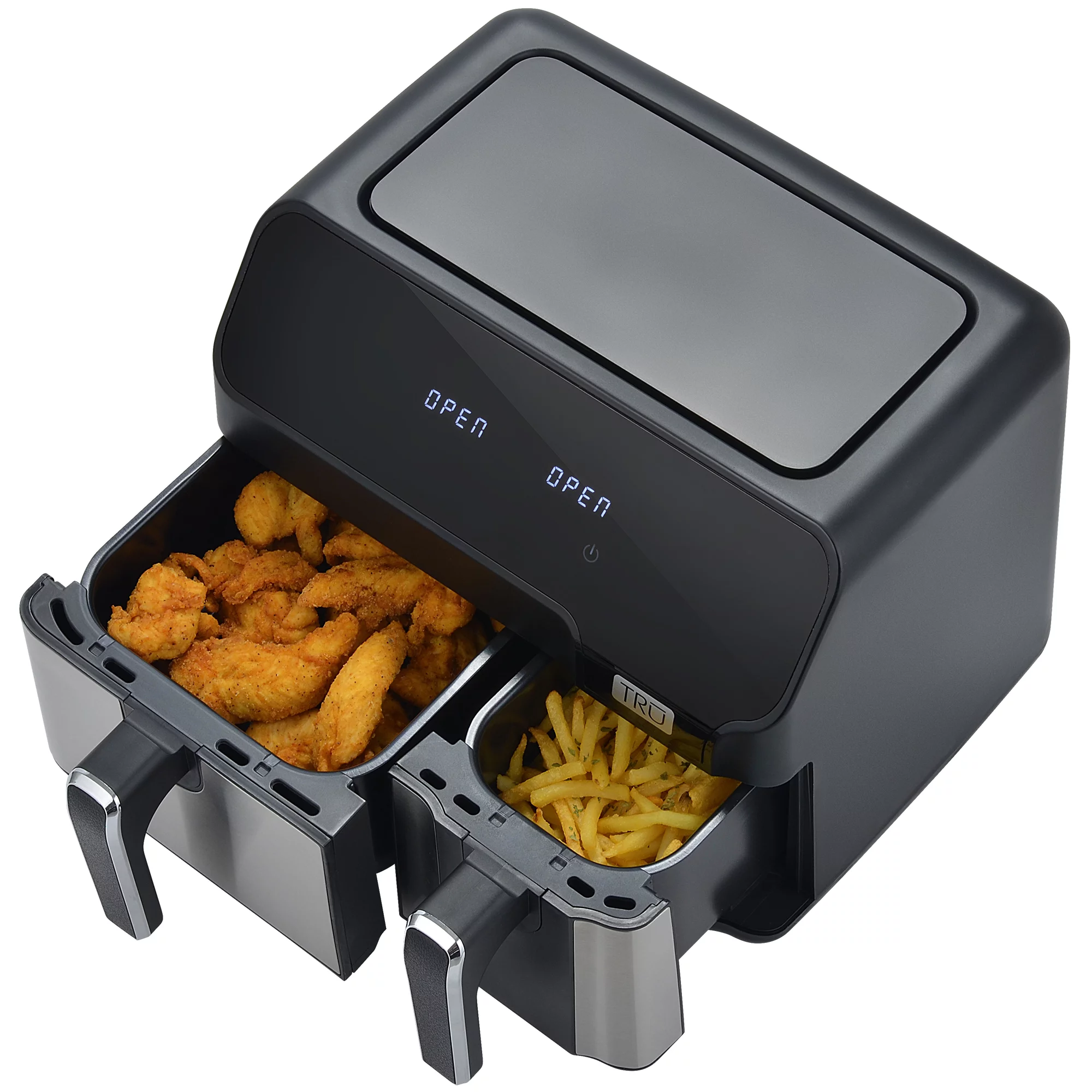 TRU 9 Quart Dual Basket Digital Air Fryer Black and Stainless
