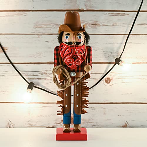 Ornativity Christmas Western Cowboy Nutcracker – Brown and Red Wooden Nutcrackers Cow Boy with a Rope and Lasso Xmas Themed Holiday Nut Cracker Doll Figure Decorations 14