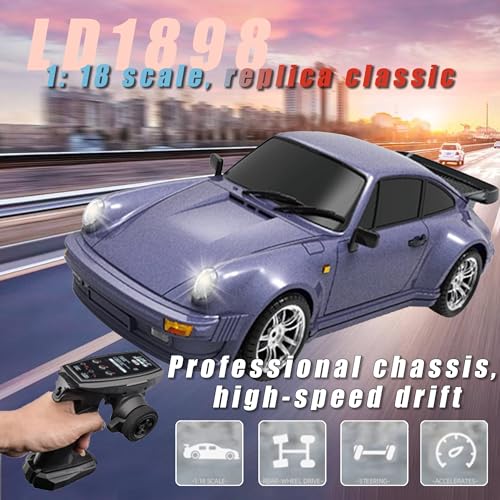 LD1899 1/18 RC Drift Car GTR R34 2.4GHz RWD with Gyroscope on-Road Alloy Body Shell Racing Cars Radio Control (Blue)