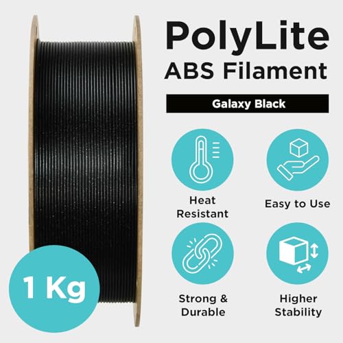 Polymaker ABS Filament 1.75mm Black, ABS 3D Printer Filament 1.75mm Heat Resistant 1kg - PolyLite ABS 3D Printing Filament 1.75mm, Strong & Durable, Dimensional Accuracy +/- 0.03mm