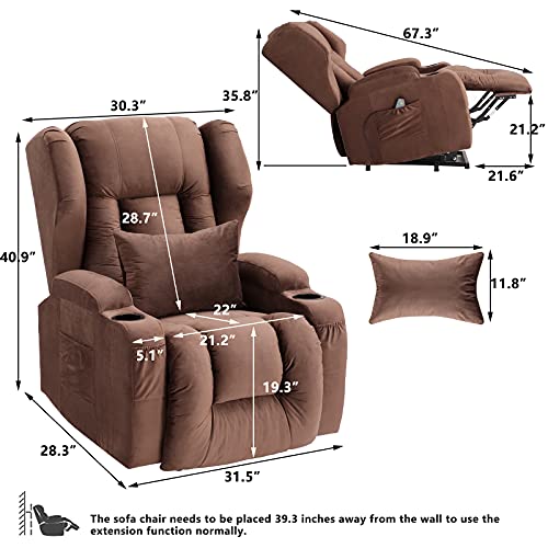 Electric Lift Chair Recliners for Elderly with Massage & Heat Vibration Power Lift Recliner Chair / 3 Positions / 2 Side Pockets / 2 Cup Holders for Home Living Room