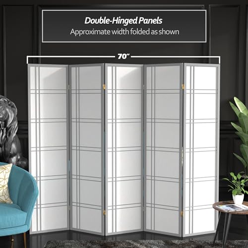 Red Lantern 6 ft. Tall Double Cross Shoji Screen-Grey-3 Panels Room Divider