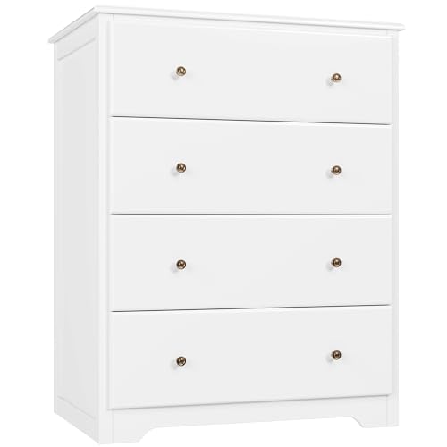 HOUSUIT White Dresser, 4 Drawer Dressers Chest of Drawers, Modern Tall Dresser, Wood Drawer Chest Storage Cabinet for Living Room, Hallway, Entryway, Home Office, Ivory White